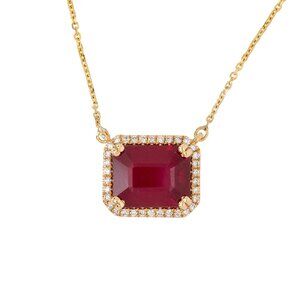 4.2cts Madagascar Ruby Necklace in Solid 14K Gold with Natural Diamond Halo